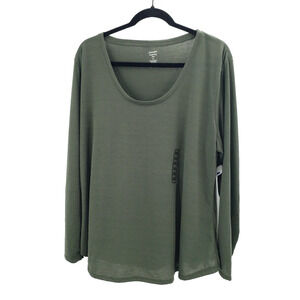Jennifer Lauren 3x Green Long Sleeve T Shirt Womens Plus Scoop Neck Knit Top